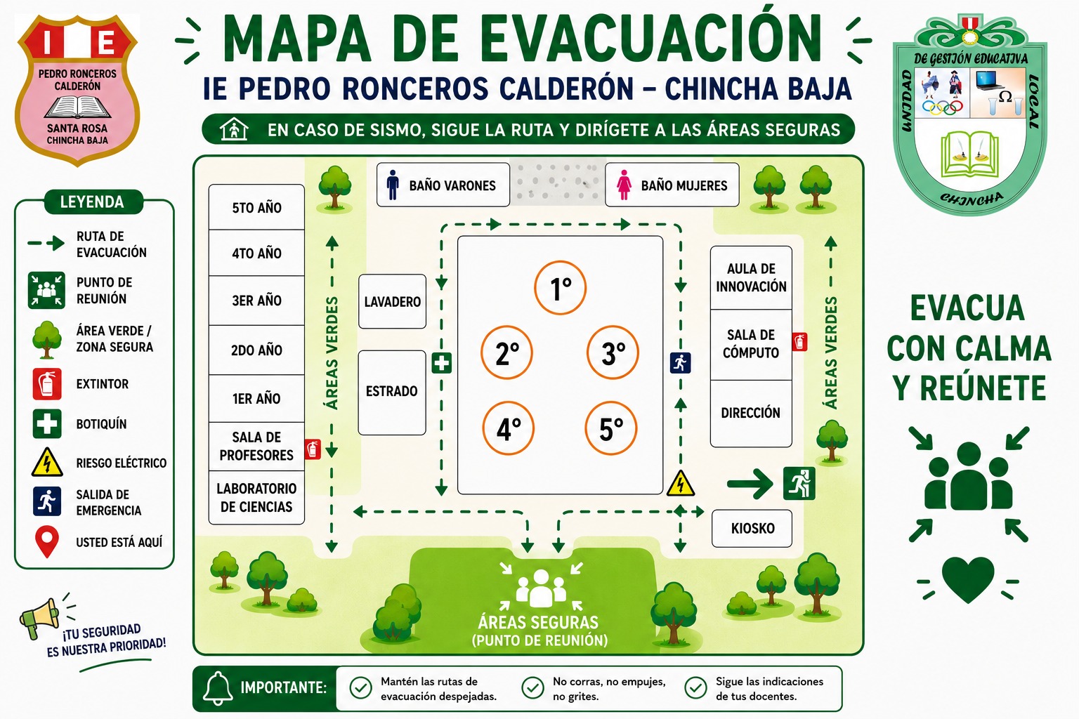 Mapa de evacuación de la I.E. Pedro Ronceros Calderón